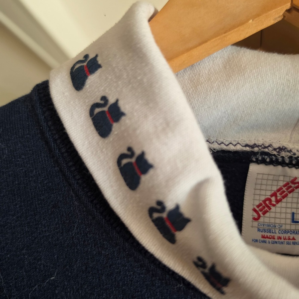 Vintage Jerzees made in USA womens large navy crew mocknwck 3 cat embroidered - Picture 7 of 8
